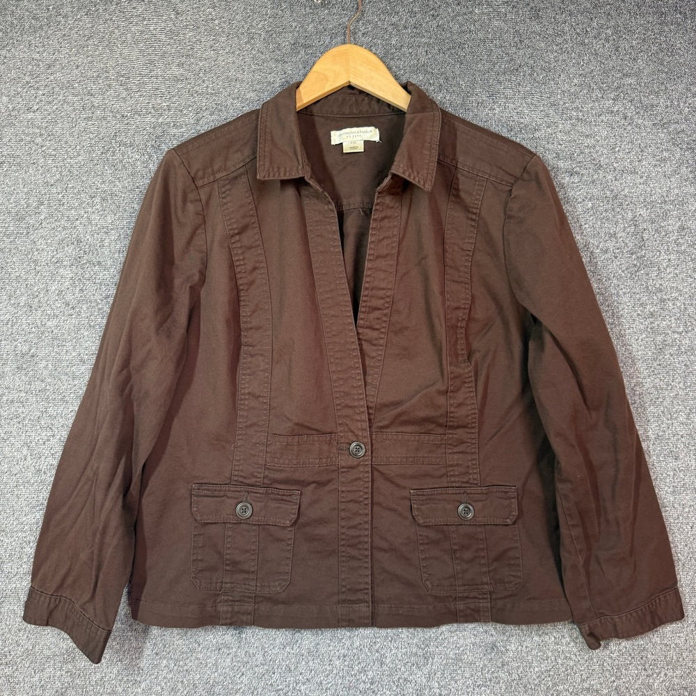 Christopher & Banks Utility Jacket PXL Petite Brown Cotton Spandex